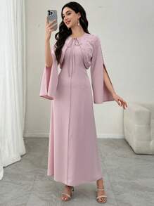 Modelyn 2 件套女士套装：带水钻的优雅短夹克和紧身连衣裙，春夏 - 粉色 - 查看 3