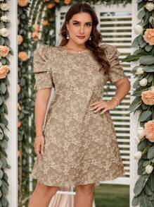 SHEIN Clasi Plus Size Summer Elegant Jacquard Gigot Sleeve Dress