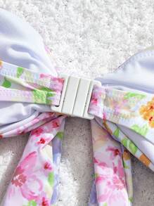 SHEIN MOD Floral Print Bikini Set With Front Tied Bandeau Top And Side Tie Bottoms, For Summer Beach Vacation - Multicolor - View 4