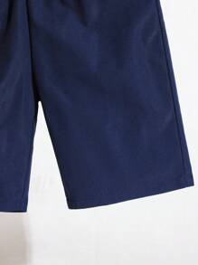 SHEIN Tween Boy Stand Collar Single-Breasted Shirt And Shorts Set Suitable For Summer - Apricot - View 5