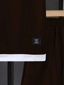 SHEIN Tween Jungen 2 Stücke Set mit Farbblock Kurzarmoberteil und Shorts