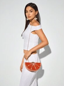 SHEIN BAE Women's Luxury Fashion Diamond Orange Evening Clutch Bag - Orange - View 5