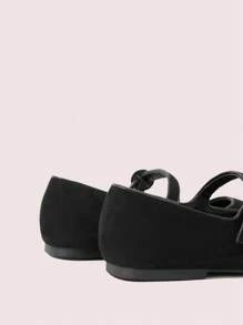 CUCCOO DOLLMOD Sepatu Flat Wanita Nyaman Model Slip-On Bahan Suede Imitasi Ujung Persegi, Warna Hitam - Hitam - View 4