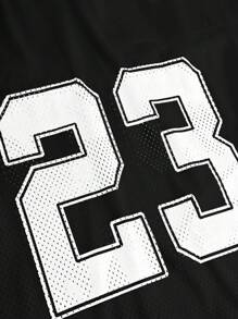 SHEIN Girlism 青少年女孩两件套 - 黑色图案 T 恤和工装裤，带数字和字母印花对比色面板，运动街头休闲装 - 黑色 - 查看 5