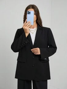 SHEIN Tall Old Money 超大西装外套连衣裙 冬季服装 圣诞节 - 黑色 - 查看 6