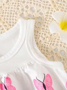 SHEIN Vestido sin mangas con diseño de vaca y jirafa lindos para niña, primavera/verano
