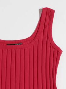 SHEIN Essnce 羅紋針織包臀連衣裙 - 紅色 - 查看 4