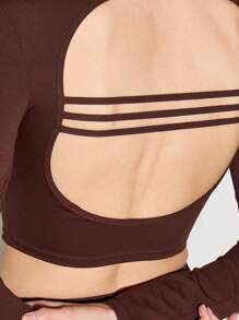 AiiRZ Luxury Athletic Two-Piece Set Long Sleeve Crop Top High Waist Biker Shorts Workout Set Premium Seamless Gym Outfit Training Activewear Fitness Set - Coffee Brown - View 4