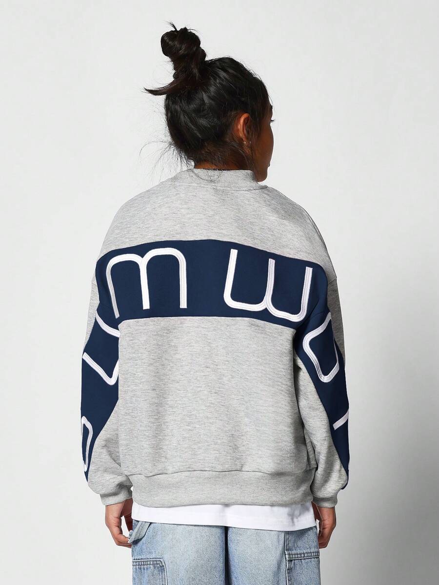 SUMWON Block Letter Athleisure Sweatshirt Casual Sporty Crewneck Fall Winter Spring Streetwear School Everyday Comfort Youth Teen Student Fashion College Style - Light Grey - View 1