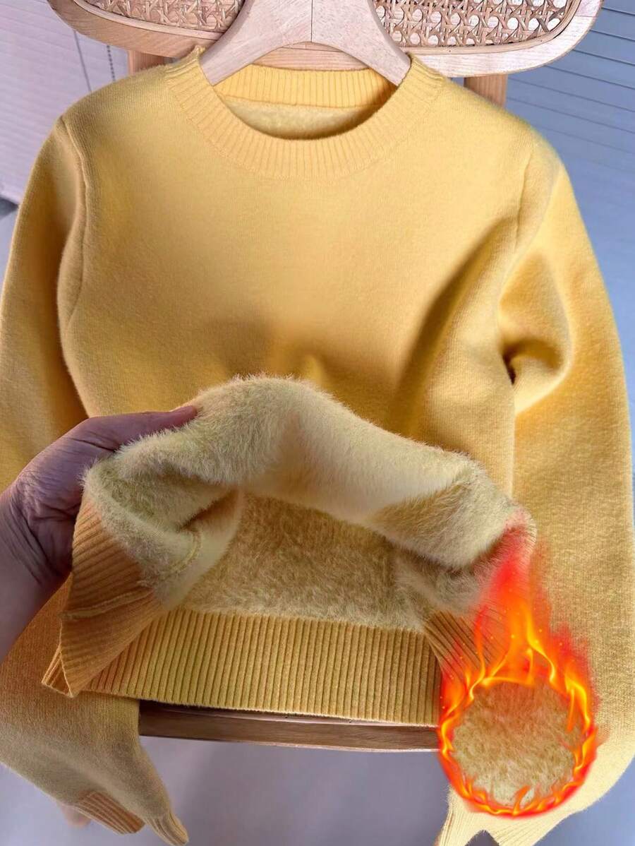 VaVaBold 新品圆领保暖长袖女式毛衣 - 黃色 - 查看 1