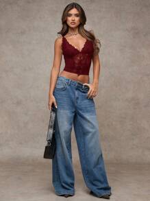 SHEIN BAE Damen sexy Spitze vielseitig Mode Corsage Top sexy Trägertop, vielseitig für Ausgehen, Date Night, Themenparty und Konzert, Silvester, Weihnachtsparty Damen Top