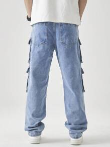 GALLERY FADE Men's Casual Washed Straight-Leg Cargo Jeans