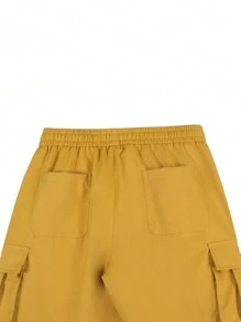 Manfinity Homme Loose Fit Men's Drawstring Waist Flap Pocket Shorts, Summer - Yellow - View 5
