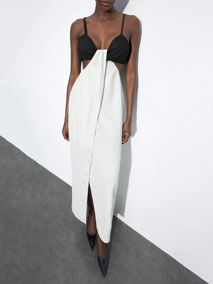 Maija 都市现代女性夏季撞色结饰吊带连衣裙，适合音乐节、复活节派对、时尚场合