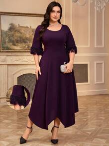 Modelyn Plus Size Casual Simple Stylish Dress, Suitable For Everyday Wear - Purple - View 1