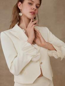 MOTF RUFFLE TRIM SINGLE BUTTON BLAZER - Beige - View 3