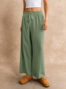 Poéselle Quần Palazzo cạp thắt nút Quần dài đi nghỉ hè - Màu xanh Bạc hà - Xem 5
