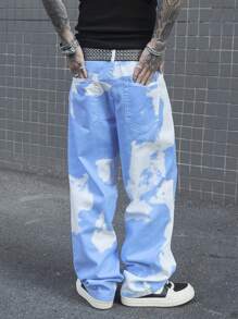 Manfinity EMRG 男士休闲口袋印花简约牛仔裤，日常穿着 - 彩色 - 查看 2