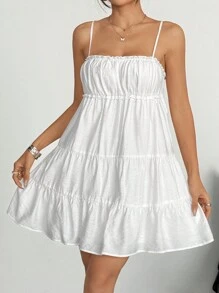 SHEIN EZwear Women Simple Casual Everyday Mini Dress,Sun Dress - White - View 5