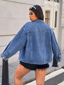 SHEIN ICON 大码休闲牛仔衬衫，日常穿着 - 淺色水洗藍 - 查看 2