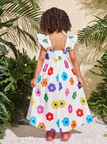 SHEIN Vestido ceñido de tirantes con estampado floral diminuto para niña joven