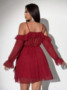 SHEIN Galaire 大码休闲长袖简约时尚日常连衣裙 - 紅色 - 查看 6