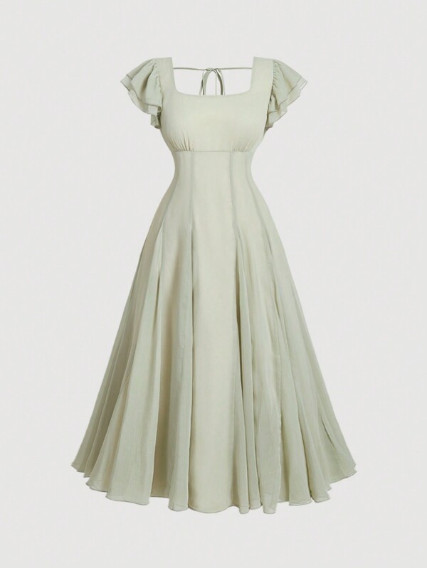 SHEIN MOD Plus Size Green Mini Cap Sleeves Cinched Waist Dress Elegant Gown Women Dress Woman Dress Women Dresses Vacation Women Dresses Elegant Gown,Birthday Dresses For Women