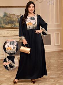 Al Najma Plus Size Casual Minimalist Dress, Suitable For Daily Wear - Black and White - View 2