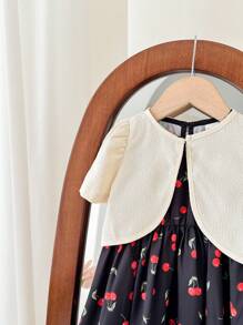 SHEIN Baby Girl Summer Cute Black Cherry Print Dress And Jacket Set - Black and White - View 5