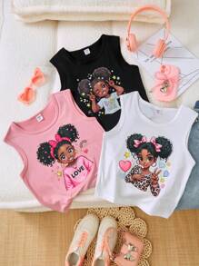 Sparklyn 3件套女童时尚卡通图案背心 - 彩色 - 查看 1