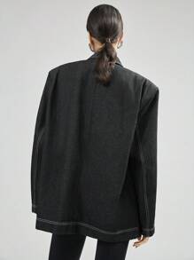 Ontre Áo khoác denim thường ngày cho nữ, thời trang tối giản để mặc hàng ngày - Màu xanh lam - Xem 4