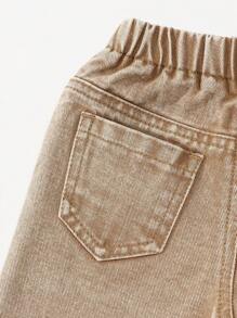 Denimly 男婴休闲都市街头时尚全年必备可爱小狗印花卡其色牛仔锥形裤，配有松紧腰带 - 卡其色 - 查看 6