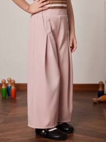 PrepCrw Young Girls' Pink Woven Wide Leg Elastic Waist Pants, Spring/Summer - Pink - View 7