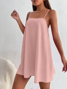 SHEIN PETITE Vestido mini con tirantes sueltos de unicolor para mujer - Rosa vieja - Ver 4