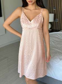 DAZY Leopard Print Jacquard Satin Camisole Nightgown For Women Pajama