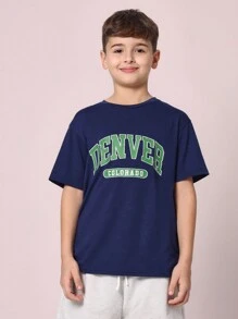 SUMWON Youth Denver Colorado Varsity Style City Pride T-Shirt, Casual Urban Collegiate Street Tee For Boys Girls Kids Teens, Hometown Team School Spirit - Royal Blue - View 1
