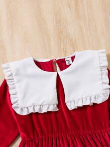 Girls' Fashion Elegant Red Peter Pan Collar Velvet Long Sleeve Princess Dress - Multicolor - View 3