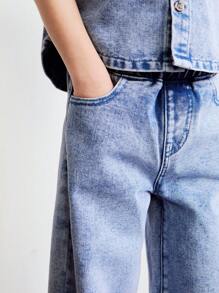 SHEIN Young Boy Casual Washed Denim Short Sleeve Shirt And Pants 2Pcs Set - Blue - View 3