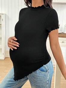 SHEIN 纯色荷叶边不对称孕妇短袖 T 恤