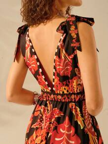 CAJUNI Đầm dài đi biển không tay cổ chữ V sâu cho nữ, họa tiết báo nhiệt đới Boho, quả dứa, họa tiết chim tucan, mùa hè - màu đen - Xem 6
