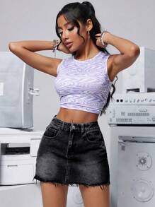 SHEIN PETITE Casual Washed Fitted Mini Denim Skirt - Dark Grey - View 5