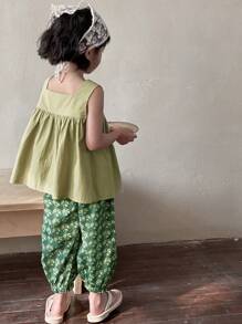 Dazy Kids 2pcs/Set Casual Everyday Wear Set For Young Girls, Minimalist & Fashionable Vacation - Green - View 2