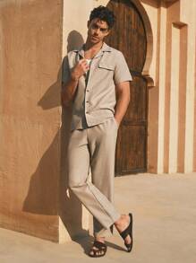 Manfinity VCAY 2pcs/Set Men's Woven Slim Fit Casual Blazer Suit Set, Suitable For Everyday Wear