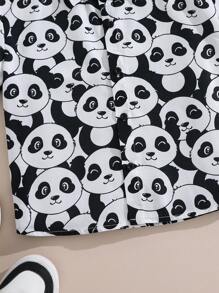 1 pieza Camisa informal de estilo deportivo y urbano para niños pequeños con gráfico de panda, hombros caídos, adecuado para uso diario, escuela, salidas, ejercicio, primavera/verano