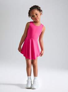 SHEIN Îmbrăcăminte de sport pentru fete tinere, tricot, roz, fără mâneci, și set de rochii simple, casual, de culoare uni