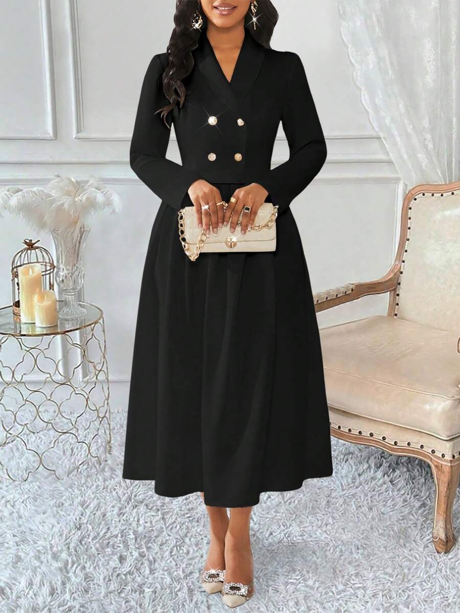 SHEIN Unity 女士双排扣褶裥西装套装