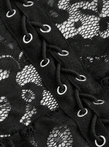 SHEIN MOD 大码撞色可爱女孩蕾丝拼布二合一上衣 - 黑與白 - 查看 3