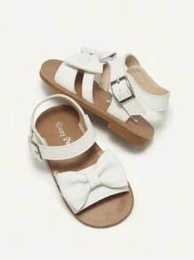 Summer Fashion Casual Versatile Resort Adorable Big Bow Cute Pastoral Princess Real Leather White Baby Flat Sandals