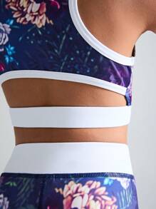 SHEIN Bộ 2 món cho bé gái, Áo không tay in hoa/trái tim và nhuộm màu tím + quần short, trang phục mặc ngoài trời cho kỳ nghỉ hè - Nhiều màu - Xem 3