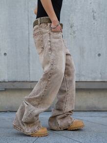 Manfinity Hypemode Men's Loose Fit Pocket Flared Straight Leg Jeans - Coffee Brown - View 5